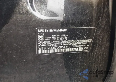 2020 BMW M8 Gran Coupe Competition z USA, uszkodzony, nr VIN WBSGV0C07LCD51112